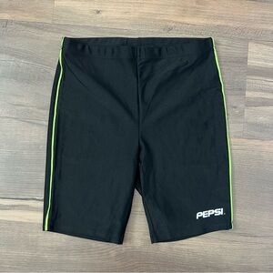 Forever 21 x Pepsi Black Biker Shorts - Neon Green Side Stripe - Size Medium